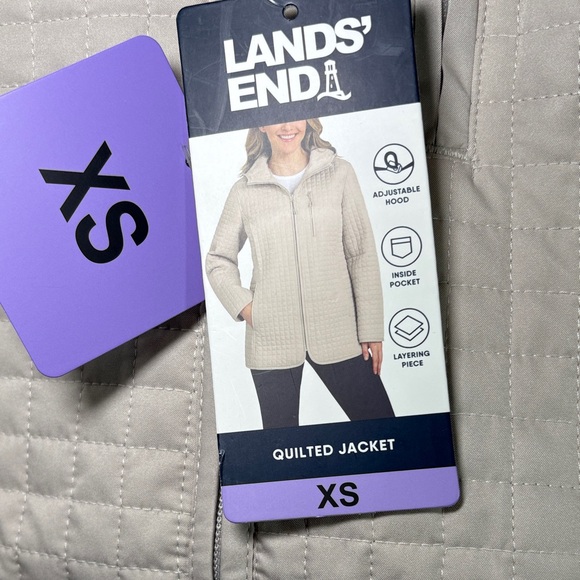 Lands' End Quilted Hooded Puffer Jacket in Cream. A3 - Picture 2 of 4